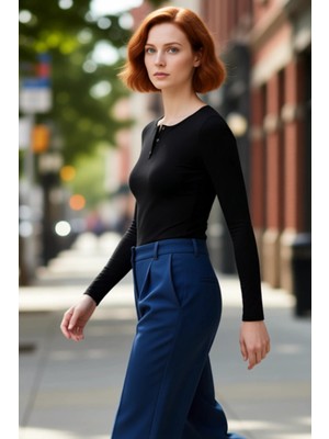 PayBuy Kadın Bisiklet Yaka Düğmeli Esnek Örme Uzun Kollu Kaliteli Şık Rahat Modern Zarif Günlük