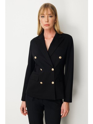 Ekol Kadın Kruvaze Yaka Kapak Cepli Ceket 5153 Siyah