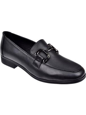 Beety Hakiki Deri Tokalı Makosen Kadın Ayakkabı BEE-12006   Siyah