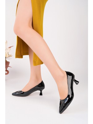 Bulutmod BA04591 Siyah Rugan Kadın Günlük Abiyelik Büyük  Numara 5 cm Topuklu Ayakkabı - 43