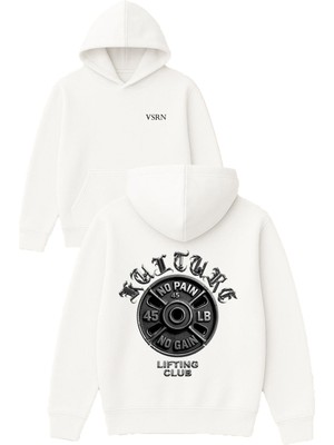 Vsrn Kulture Tasarım Baskılı Oversize Beyaz Kapüşonlu Sweatshirt