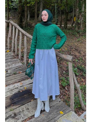 Lamelif Örgülü Kazak Zümrüt Yeşili