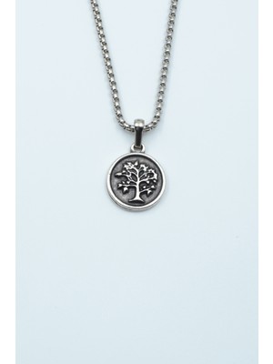 IDR Minimal Hayat Ağacı Gümüş Kaplama Örme Zincir Kolye