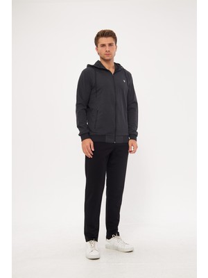 Marco Ferry Erkek Pamuklu Tam Fermuarlı Kapüşonlu Eşofman Takımı Siyah 5296-S