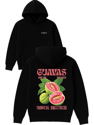 Vsrn Guavas Tropıcal Sweetness Tasarım Baskılı Oversize Siyah Kapüşonlu Sweatshirt
