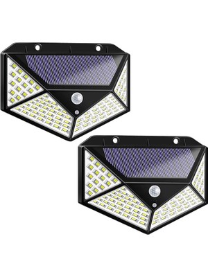 Misda Store Güneş Enerjili Bahçe Lambası, Dış Mekan, 2 Adet Kızılötesi Sensörlü Lamba, Güneş Enerjili Lamba, Dış Avlu Aydınlatması, 100 Led'li, Günlük Kullanım Için Su Geçirmez Işık (Siyah)