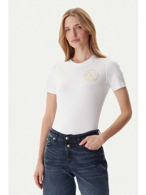 Versace Kadın Maglıetta T-Shırt Serıgrafıche T-Shirt - Beyaz