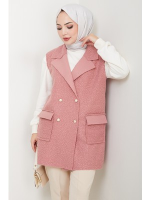 İlkimay.com Kapak Cepli Düğmeli Yelek 1649 - Pembe