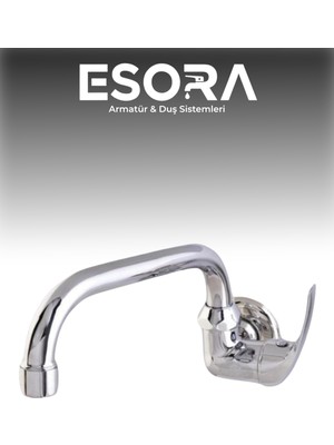 Duvardan Tek Su Çıkışlı Oynar Borulu Mutfak Evye Musluk Bataryası