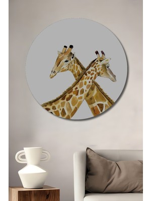 Teona Ahşap Dekoratif Ahşap Yuvarlak Tablo Zarif Zürafalar