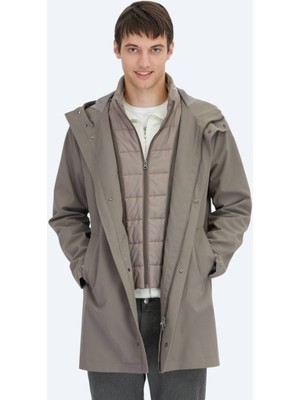 Kip Haki Oversize Fit Kruvaze Yaka Casual Dokuma Pardesü