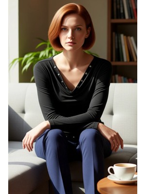 FRM Kadın Esnek Örme Degaje Yaka Uzun Kollu Bluz Kaliteli Şık Rahat Modern Zarif Günlük