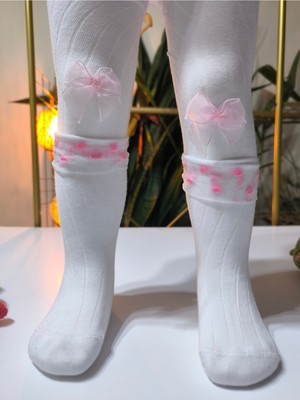 Şimo Butik Kız Bebek Çocuk Külotlu Çorap Pamuklu Fiyonklu Tüllü Fitilli Kokulu Beyaz