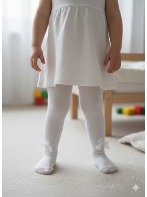 Şimo Butik Kız Bebek Çocuk Külotlu Çorap Pamuklu Fiyonklu Fitilli Kokulu Beyaz