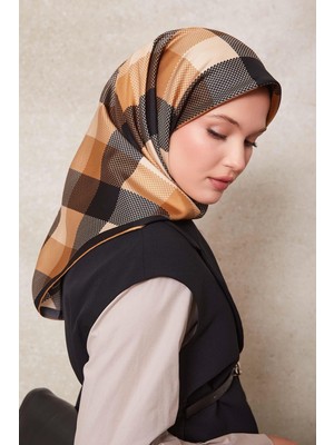 Lêvi D'or Sütlü Kahve Noktalı Kareli Twill İpek Eşarp
