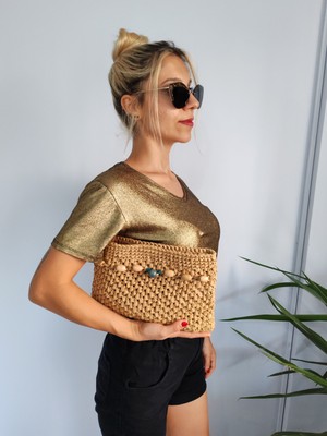 Cadde Dükkanı El Yapımı Örgüportföy Çanta Kahverengi