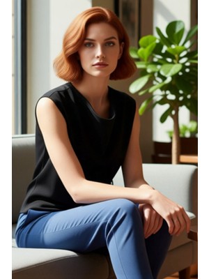 FRM Kadınlar Için Zarif Degaje Yaka Asimetrik Kesim Kolsuz Triko Bluz Kaliteli Şık Rahat Modern