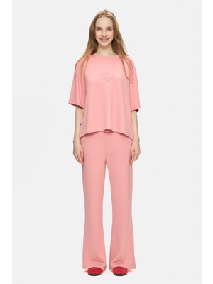 Ucla Uranıa Pembe Ispanyol Paça Gofre Baskı Loose Fit Kadın Eşofman Alt