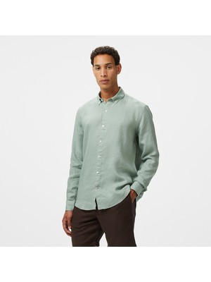Nautica Erkek Yeşil Classic Fit Keten Gömlek