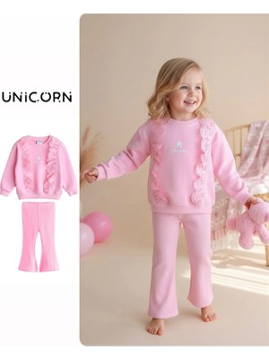 Kids Moda Evi Taytlı Takım-Fır Fır Detaylı Dantel İşlemeli (Pembe 2/8 Yaş)