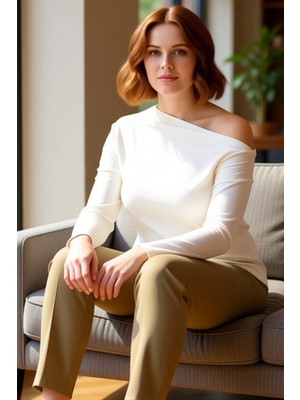 FRM Moda Büyük Beden Kayık Yaka Örme Slim Çizgili Desen Casual Günlük Regular Uzun Kol Bluz
