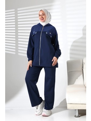 Mihran Butik Kadın Mevsimlik Alt ve Üst Rahat Lacivert Spor Tesettür Takım