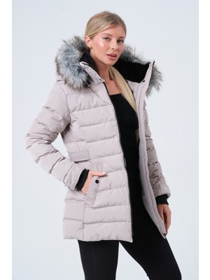 Pique YASMIN22 KADIN MONT Kadın  Suni Kürklü Çıkabilir Kapüşonlu Şişme Kaban