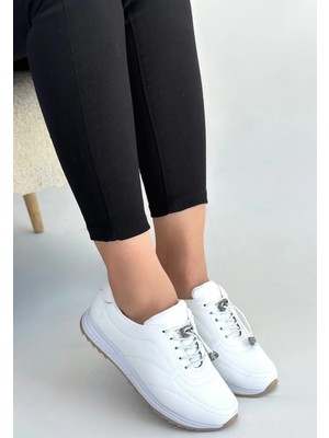 Butik Finna Beyaz Cilt Bağcıklı Spor Ayakkabı