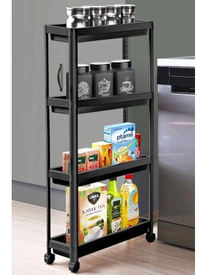 Misda Store Home Tekerlekli Raf Ünitesi 4 Katlı Mutfak Rafı Banyo Rafı Banyo Düzenleyici Dar Alan Organizer Siyah