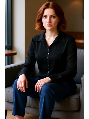 FRM Kadınlar Için Köpük Örme Polo Yaka Düğmeli Bluz Büyük Beden Kaliteli Şık Rahat Modern Zarif