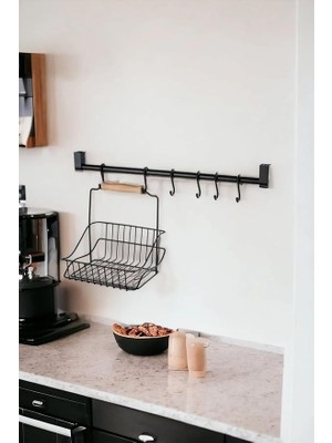 Misda Store Retro Dizayn Raf ve Retro Sepet, Mutfak Raf Askısı, Organizer, Duvar Askısı