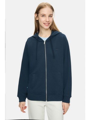 Ucla Vıvıana Lacivert Kapüşonlu Baskılı Fermuarlı Standard Fit Kadın Sweatshirt