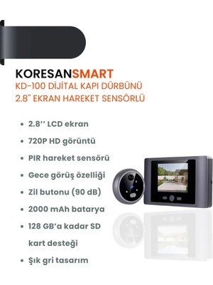 Koresan KD-100 Dijital Kapı Dürbünü 2.8” Ekran Hareket Sensörlü