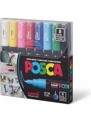 Uniball Posca 0.7 Su Bazlı Poster Markör Anarenk 8'li (Uni-Pc-1m) / 8c Set