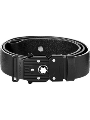 Montblanc M Lock 4810 Tokalı Grenli Siyah 35 mm Deri Kemer 131167