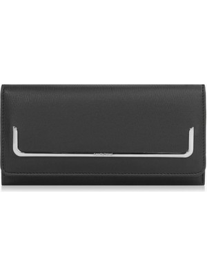 Cengiz Pakel Kadın Büyük Boy Metal Aksesuar Detaylı Cüzdan/portföy - 65291 - Siyah/pudra