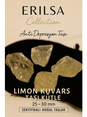 Erilsa Sertifikalı Limon Kuvars Taşı Kütle 25–30 mm – Anti Depresyon ve Pozitif Enerji Taşı