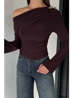 Gülseli Kadın Bel Büzgülü Güneş Aksesuarlı Bluz P-00018953