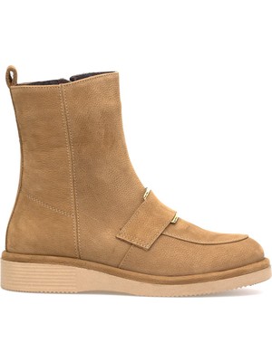 Ayakkabı Fuarı Elit Lorivane Kadın Hakiki Nubuk Deri Düz Bot Taba