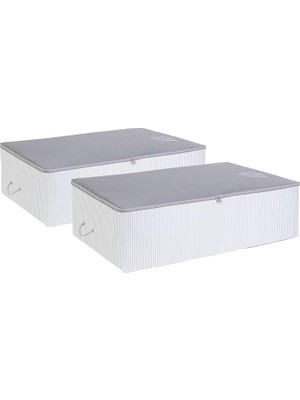 Home Textile 2 Adet Mega Boy Gri Çizgili Stuff&things Baza Altı Hurç Set 74 x 46 x 22 cm