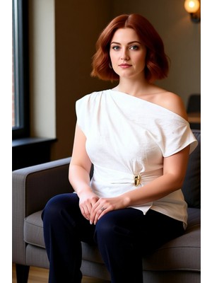 FRM Kadınlar Için Dokuma Kumaş Fitted Asimetrik Kesim Bluz Kaliteli Şık Rahat Modern Zarif Günlük