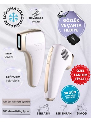 Mieco Sapphire Soğutma Özellikli Ipl Lazer Epilasyon Aleti (Safir Cam) - Rosegold + Gözlük ve Çanta Hediyeli