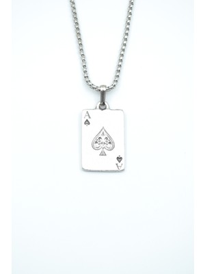 IDR Maça As Poker İskambil Gümüş Kaplama Örme Zincir Kolye