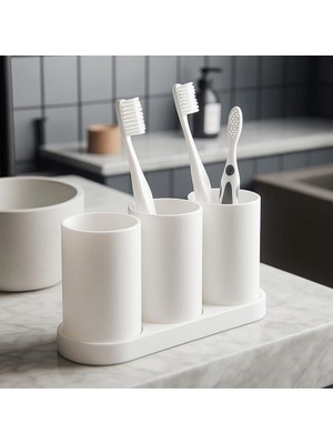 3dproga Beyaz 3 Bölmeli 3D Baskı Diş Fırçası Organizeri – Banyo Düzenleyici – Sert Plastik