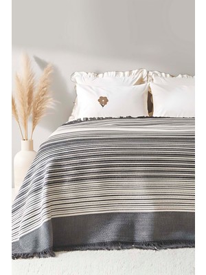 Veloura Antrasit Çift Kişilik Püsküllü Battaniye