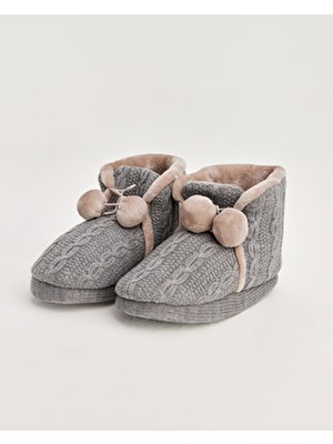 Chirpy Ponponlu Kadın Panduf Düz Taban Tekstil Malzeme ile Ev Kullanımı İçin