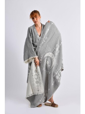 Gri Crescent Eye Kimono& Peştamal Set