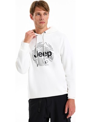 Jeep Kapüşon Yaka Baskılı Ekru Erkek Sweatshırt J5WM-SWT7695