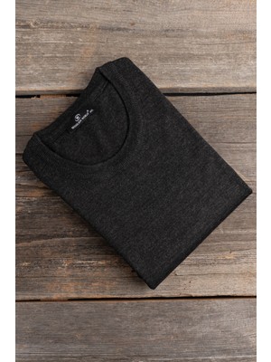 Woolen World Erkek Bisiklet Yaka Antrasit Yünlü Triko Kazak Klasik Stil Rahat Kesim