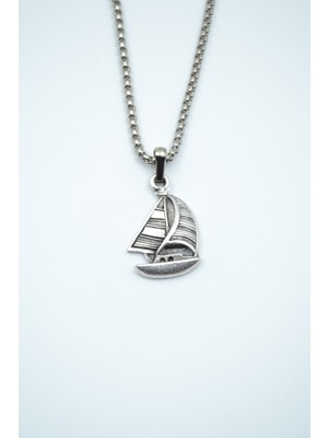 IDR Yelkenli Gümüş Kaplama Örme Zincir Kolye